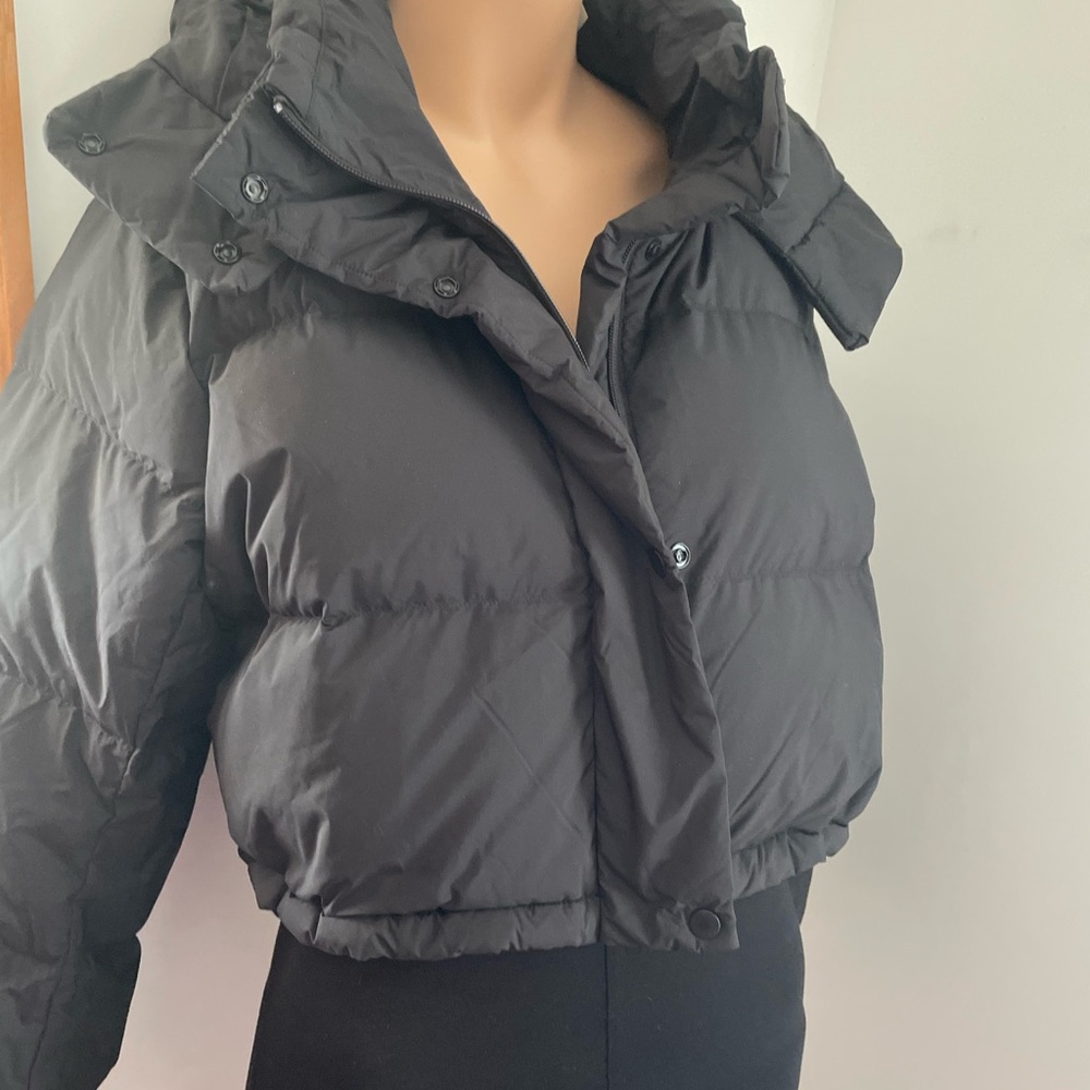 22”PTP 🎁 Sz 12 NWT Wunder Puff coat removable hood down crop super crop - Picture 3 of 14